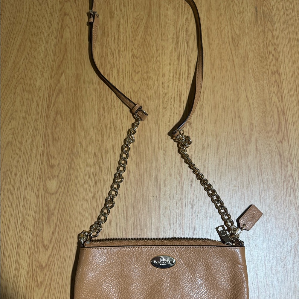 Coach Brown Leather Crossbody Bag with Chain Strap